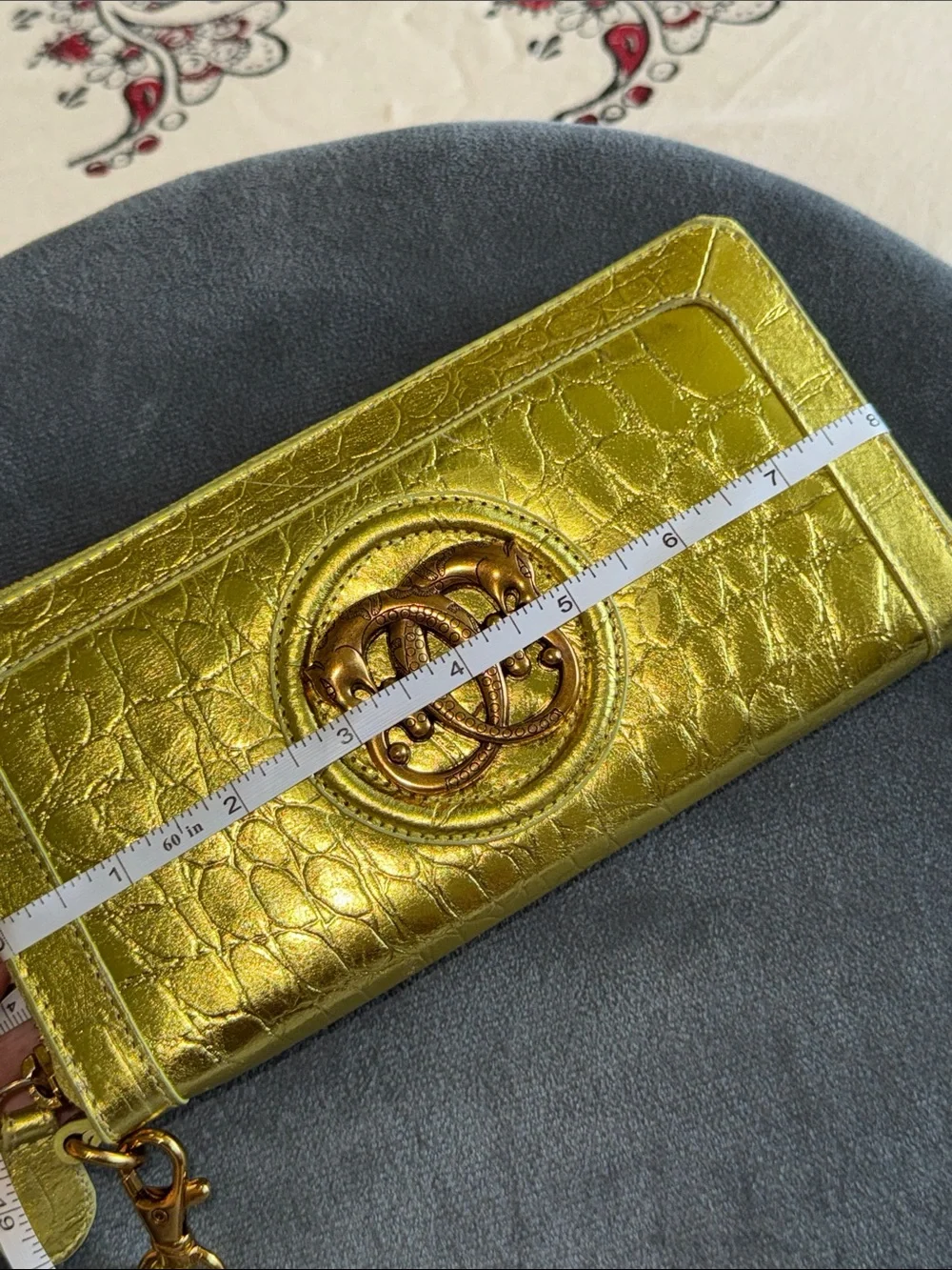 Sharif Metallic Croc-Embossed Zip Wallet - shimary green Gold